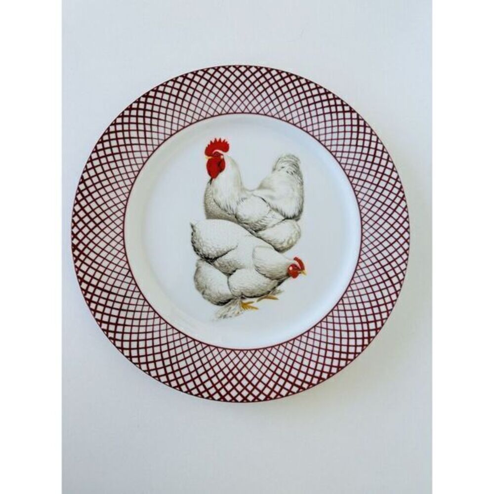 The Haldon Group Devonshire White Rooster & Hen Dinner Plate Country‎ Farmhouse